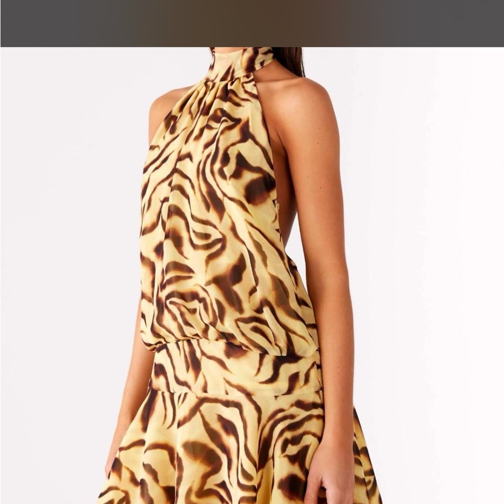 Peppermayo Yellow and Brown Backless Halter Dress